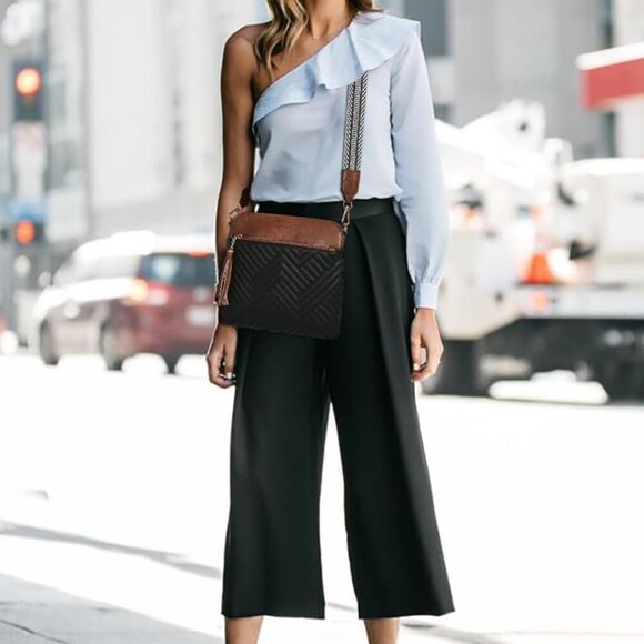 Brand New Crossbody Bag 8.8in Black Brown Zipper - Picture 6 of 6